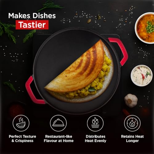 Image of Pigeon Pre-Seasoned Cast Iron Tawa 30cm |Pre-Seasoned with 100% Vegetable Oil |Naturally Nonstick |High Pressure Casting |Toxin-Free |Double Side Handles|Induction & Gas Stove Compatible
