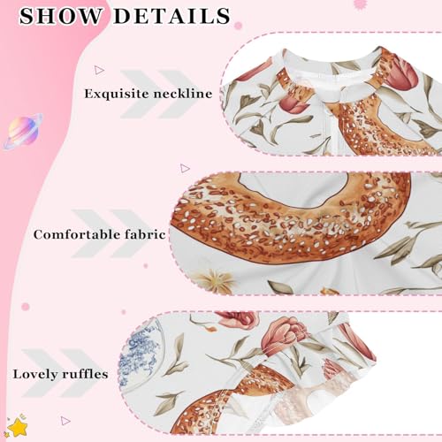 Bagel and Tea Girls Swimsuit One Piece Rash Guard Girls' Swimwear Long Sleeve Swimsuits for Girl Size 3-12T4