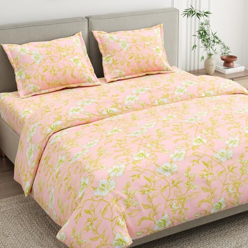 Image of haus & kinder Double Bedsheet for Queen Size Bed | 90 x 100 Inches 186 TC Cotton Bedsheet for Double Bed with 2 Pillow Covers - Soft Haze Lime