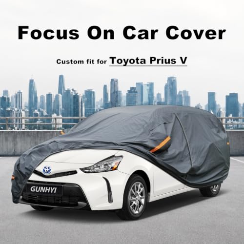 Image of GUNHYI Premium Car Cover Custom Fit Toyota Prius V, 16 Layers Heavy Duty Car Cover Waterproof All Weather with Zipper Door for Sun Rain Snow Dust Uv Protection