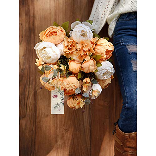 Image of FiveSeasonStuff Vintage Artificial Peonies Silk Flowers and Hydrangeas for Wedding Bridal Home Decor - Beautiful Floral Centerpiece Arrangement Decoration with 2 Bouquets (Summer Breeze)