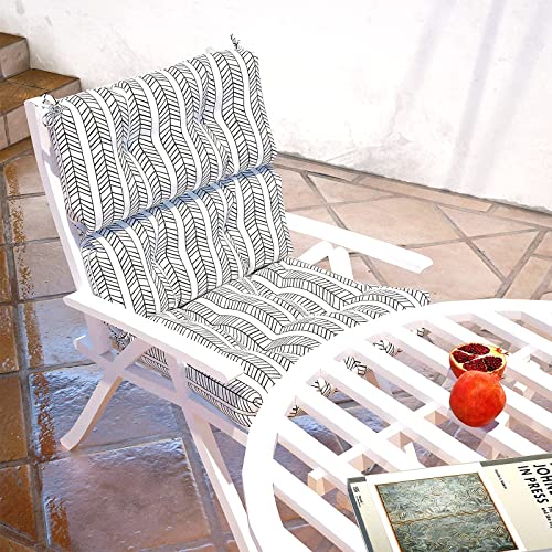 Lvtxiii Outdoor Seat/Back Chair Cushion Patio Tufted High Back Cushion, Seasonal Replacement Rocking Chair Cushion With Ties (22” W X 20D”, Set Of 2, Herringbone Black White) #TOP4