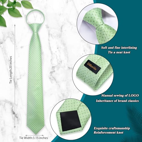 Image of DiBanGu Mens Zipper Tie Silk Pre-Tied Necktie with Gift Box | Jacquard Woven,Paisley Solid Plaid Pattern,6PCS with Pocket Square,Cufflinks and Lapel Pin,for Wedding Party Formal Business