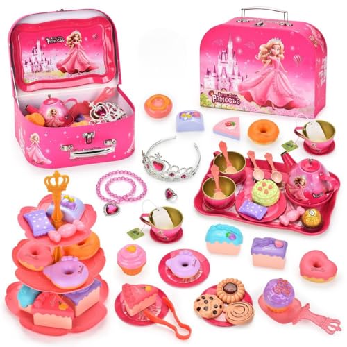 アフタヌーンティーのおもちゃ おままごと ティーセット 食べ物遊びおもちゃ キッチンセット 屋内ゲーム お茶 ティーポット ティーセット おやつおもちゃ 食器 ビスケット ケーキ デザート キャンディー デザートスタンド 親子遊び 知育玩具 食べ物認知 誕