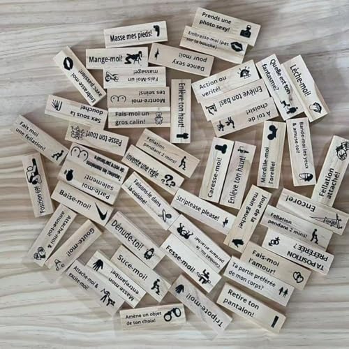 Générique Tour de Blocs Empilables en Bois 48 Pièces - Jeu de Couple pour Rendez-Vous et Soirée Romantique, Plateau Sensuel