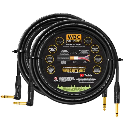 Câbles d'interconnexion TRS 6,35 mm coudés à faible capacité WBC-VALUELINE-2CS de 2,4 m en lot de 2
