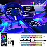 RGB Interior Car Strip Lights with Smart APP Control, Music Sync Under Dash Footwell Neon Internal Lighting Kit 2 Lines Design,12V LED Strip Lights for Cars, Trucks, SUVs with Car Charger(1 Set)