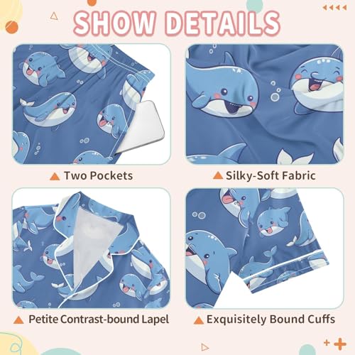 senya Cute Small Whale Satin Summer Pajama Sets Silk Short Sleeve Button Down Sleepwear3