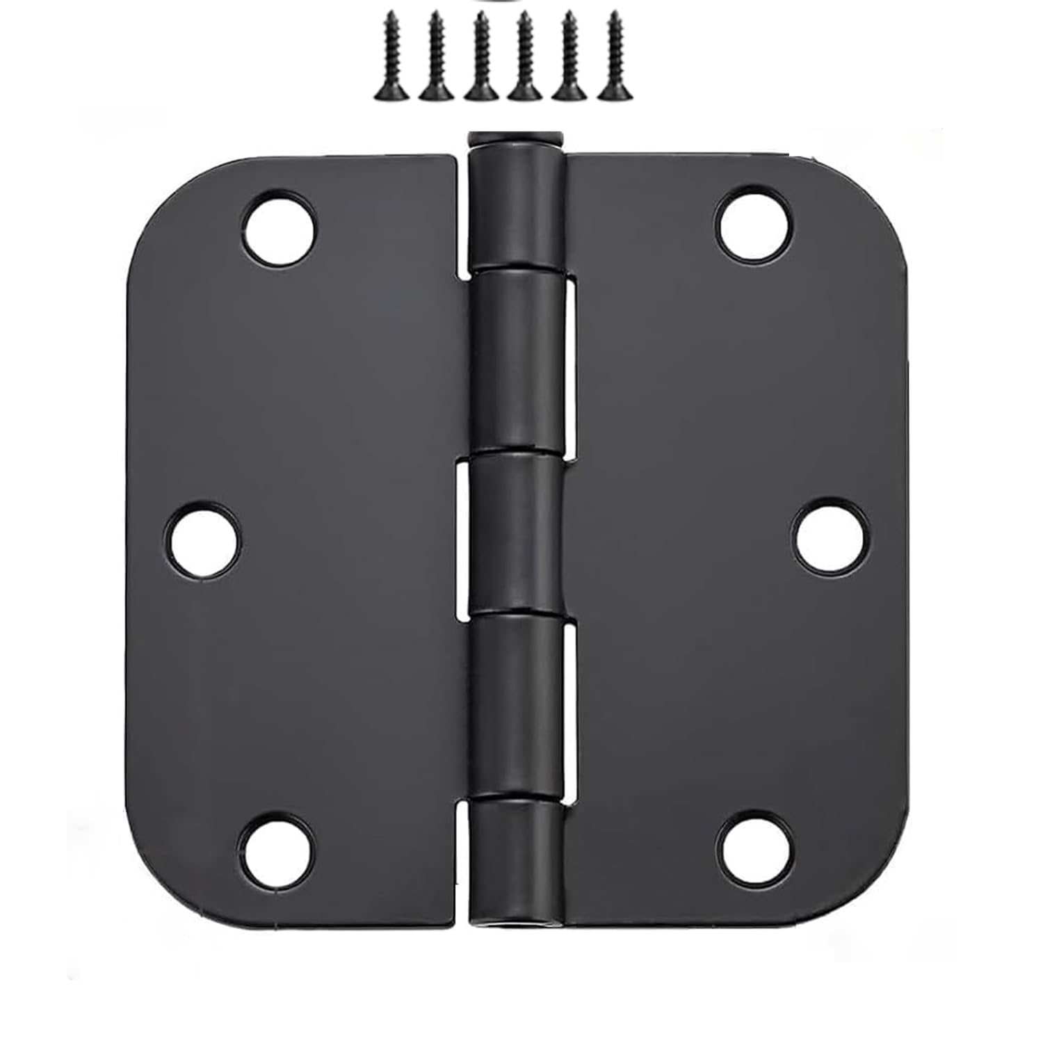 6 Pack Matte Black Door Hinges 3x3 Inch Standard Bedroom Black Hinges for Interior Doors Rounded 5/8" Radius Corners Iron Hinge Door Round Hinge Hardware