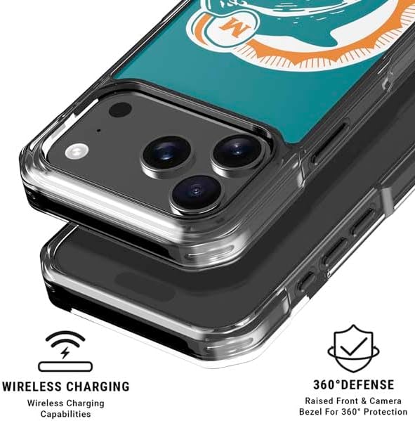 Skinit Clear Phone Case Compatible with iPhone 17 Pro Max - Officially Licensed NFL Miami Dolphins Retro Logo Design
