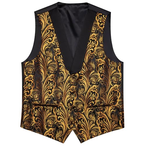 Image of Barry.Wang Mens Silk Lapel /Shawl Collar Vest Tie Sleeve Holder Set Formal /Casual Paisley Vests Wedding Tuxedo Waistcoat