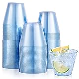 JOLLY CHEF 100 Pack 9 oz Blue Plastic Cups, Disposable Cups Tumblers, Elegant Blue Glitter Party Glasses for Wedding, Thanksgiving Day, Christmas Halloween