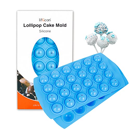 Liflicon Molde de silicona para 24 Cake Pops con 50 palos, forma de cake Pop resistente al calor 250 °C, molde para pasteles lácteos y pasteles (naranja)