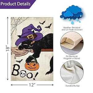 Louise Maelys Halloween Black Cat Garden Flag 12×18 Double Sided Burlap Small Spooky Welcome Halloween Witch Hat Yard House Flags Seasonal Holiday Outdoor Outside Decor ONLY FLAG