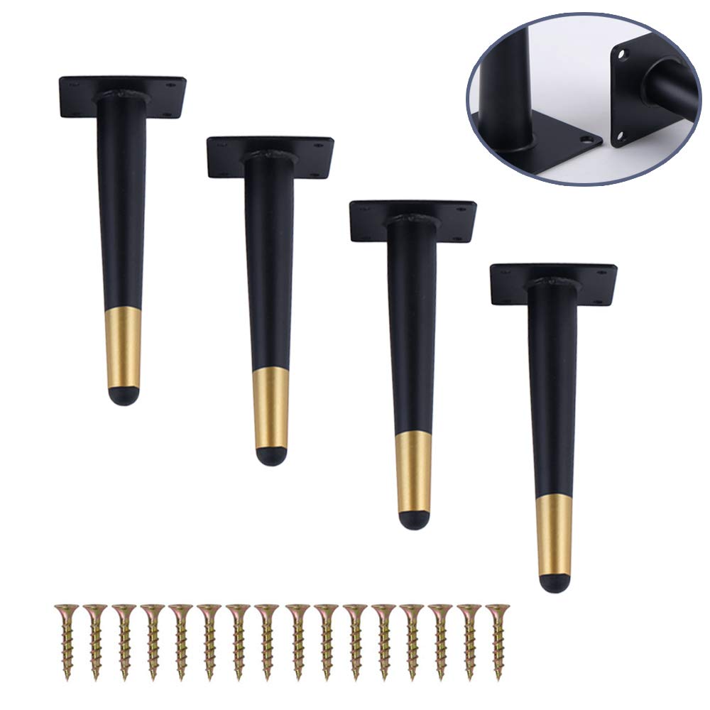 Straight Metal Furniture Support Legs, for Sofa Wrought Iron Coffee Table TV Stand Cabinet Replacement Legs Strong Bearing Capacity,Wear Anti-Slip 4 Pcs Black (7.87"(20cm))