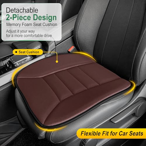 Image of kingphenix 3-Piece Car Seat Cushion Set, 1.2inch Memory Foam Comfort, 2 Front Automotive Seat Cushions + Rear Bench Cushion, Non-Slip Bottom, Fits Sedan SUV Truck Van, Car & Office Chair, Brown