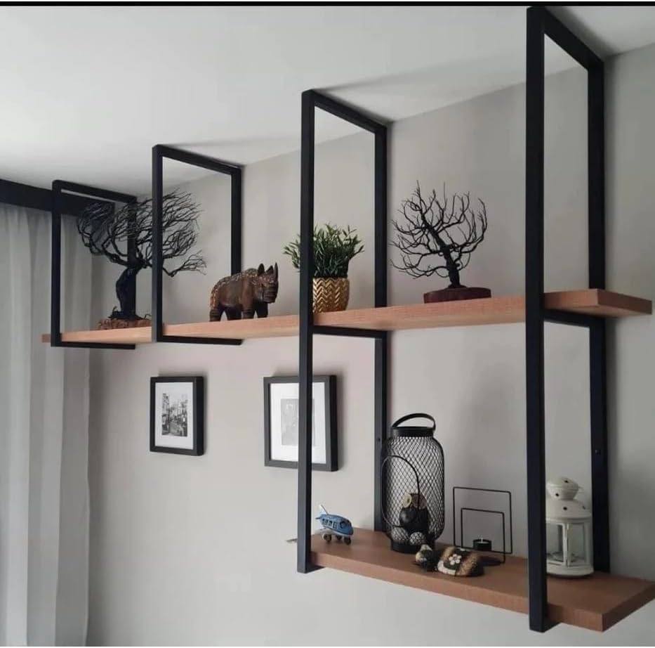 Prateleira Flutuante de Ferro e Madeira Estilo Industrial.Familia...