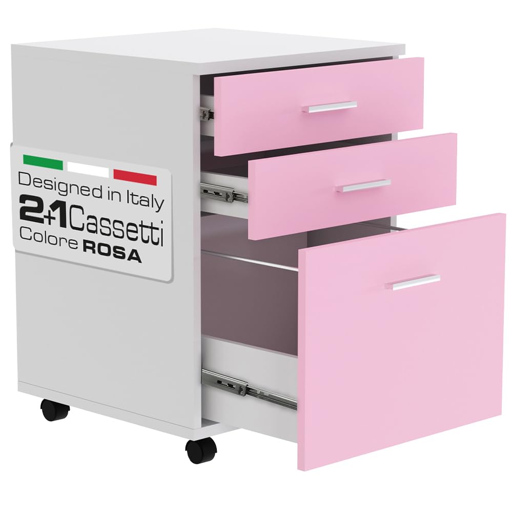 mobile scrivania computer con 3 cassetti e ruote giranti rosa