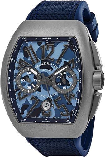 Vanguard Mens Automatic Date Chronograph Blue Camouflage Face Blue Rubber Strap Watch V 45 CC DT Camouflage TTMC.BL