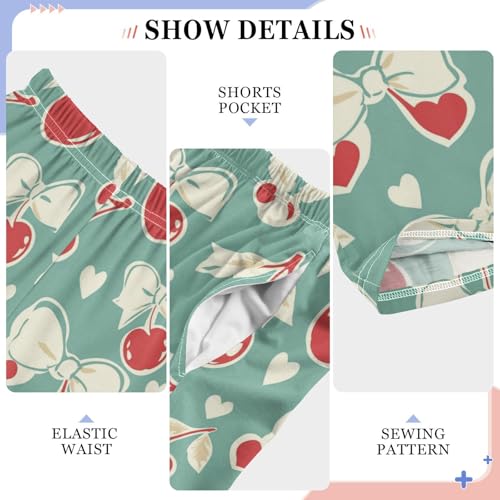 Pajama Bottoms, Bow Cherry Pajamas Pant Sleep Long Pants Cute Cartoon Lounge Wear Elastic Waist Sleepwear Pjs4