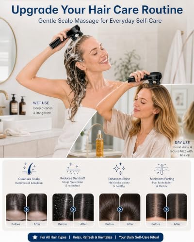 Image of COMFIER Handheld Scalp Massager, Cordless Head Massager, 3 Modes, 8 Claws | IPX7 Waterproof, 8 Soft Silicone Claws, USB-C Rechargeable, Up to 90-Min Runtime, Wet & Dry Use, Dual-Head Design
