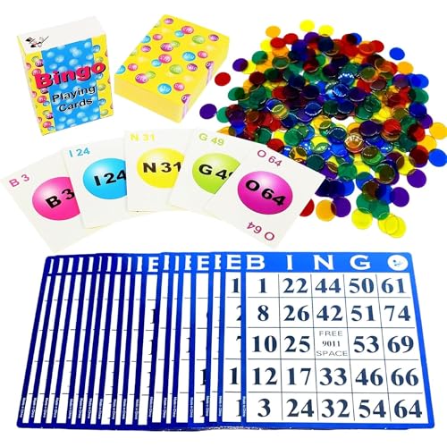 MR CHIPS Bingo Game 18 Cards and 300 Chips & Calling Cards Fun Games for Family, Reusable Kids