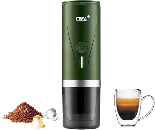 CERA+ Máquina de café espresso portátil, cafetera eléctrica autocalentable, presión de 20 bares, compatible con cápsulas NS y café molido para
