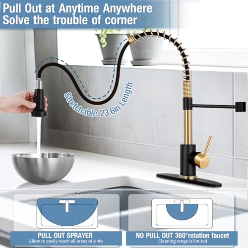 image for DJS Kitchen Faucets with Pull Down Sprayer Matte Black & Brushed Gold 