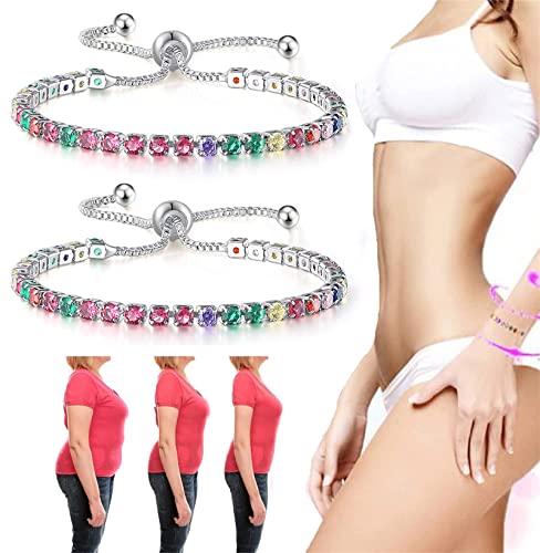 FOLENZU Zartes Regenbogen-Ionen-Armband, Schlankheitsarmband, farbiges Zirkon-verstellbares Kristallarmband, Bunte Stein-Magnetfeldtherapie-Armband-Fußkettchen, Schlankheits-Anti-Ermüdungs-A Cover