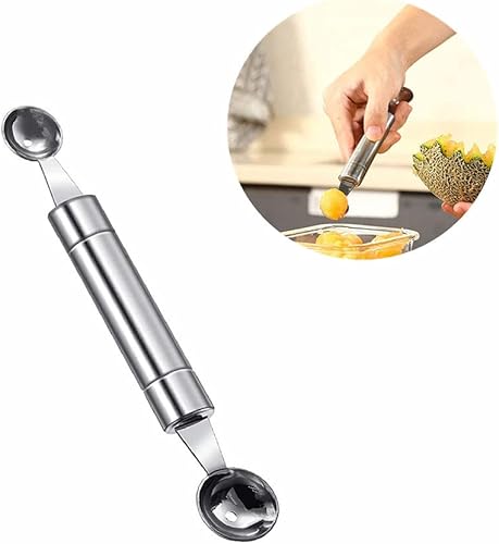 Miniatura 4 de Cuchara de doble cara del melón de la fruta, 2 en 1 cortador de la cucharada del acero inoxidable 7.9 in