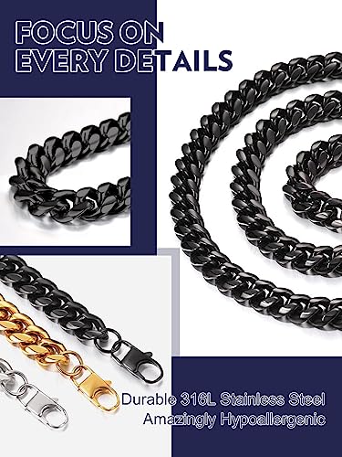 Bandmax Men Black Plated Heavy Chunky Miami Cuban Curb Chain Necklace Stainless Steel Thickness Flat High Polished 30Inch,14MM Width Durable Long Link Chain Necklace Jewelry for Men Women(Brand Box) - Image 3