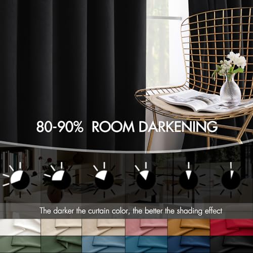 Image of MIULEE Velvet Curtains 50W x 96L 2 Panels Black Blackout Curtains | Luxury velvet fabric, pinch pleat design, back tab hooks, thermal insulated, blackout light blocking, for living room bedroom