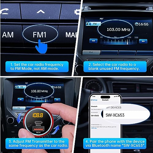 Syncwire SW-XC653 Bluetooth 5.3 Fm Transmitter For Car, 38W Pd&Qc3.0 Dual Usb Charging Bluetooth Car Adapter Microphone & Bass Sound Mp3 Music Player Fm Car Kit thumb #5