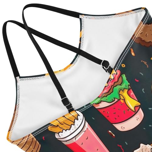 Colorful Fast Food Hamburgers Toddler One Piece Swimsuit Girl, Girls Athletic Swimsuit, Beach Bathing Suits Girls4