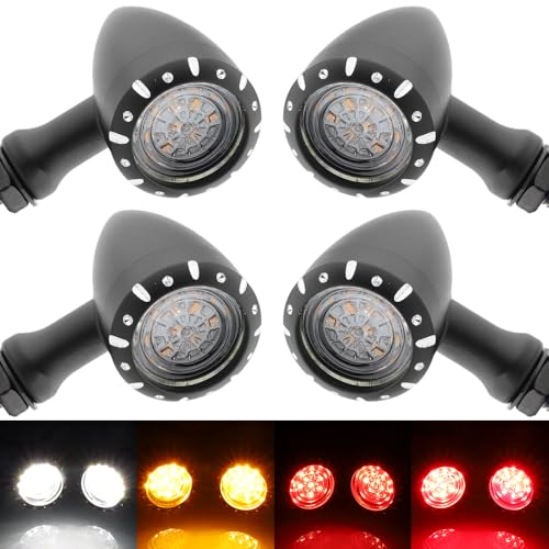 Image of TSUNG 4PCS Motorcycle Bullet LED Front Rear Turn Signal Light SMD Blinker Indicator for Cruiser Chopper Bobber Cafe Racer Street Bike (SMD LED-4PCS Black)
