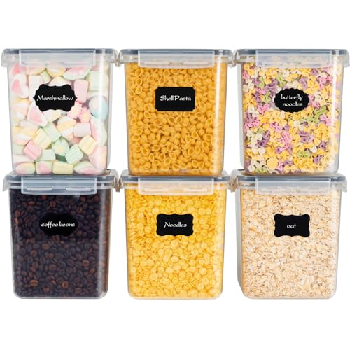 MUUKAIII 2,5L Boite Rangement Cuisine Lot de 6, Boîte Hermetiques Alimentaires en Plastique Sans BPA, Organiseur de Cuisine pour Farine Sucre Cereales Pâtes,...