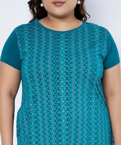 Image of Women Printed Cotton Tshirt with Side Slits & Pocket