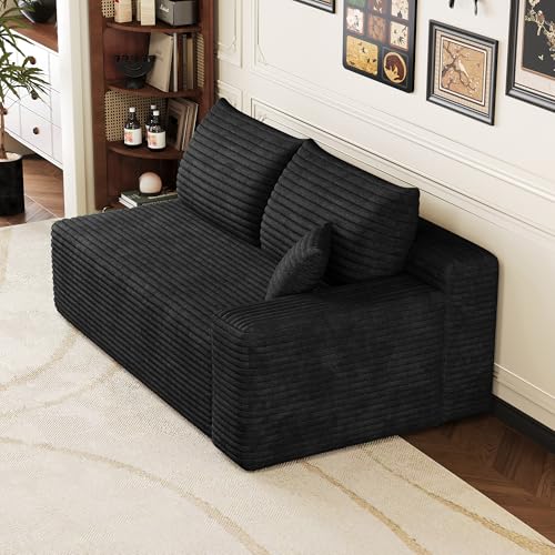 Sapgaks Canapé 2 Places Moderne 151 cm en Velours côtelé avec Assise Profonde,canapé modulaire,Droite,Noir