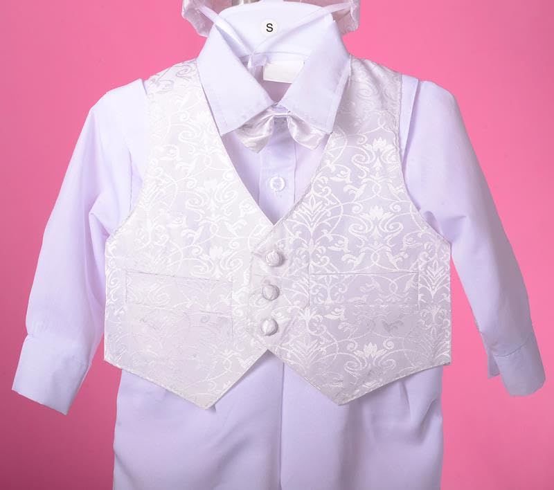 Dressy Daisy Baby Boys' Christening Clothing Baptism Outfit 5 Pieces White Suit Set with Bonnet Hat Size 3-24 Months4