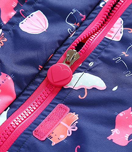 Diliba Girls Rain Jacket Lightweight Waterproof Windbreaker Hooded Raincoat Winter Warm Fleece Lined Coat For Kids Navy Blue Cat 6-7 Years #TOP3
