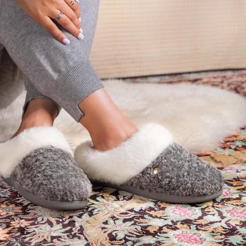 HomeTop Women's Comfy Clog Slippers Soft Warm Non-slip Indoor House Shoes with Fuzzy Collar2
