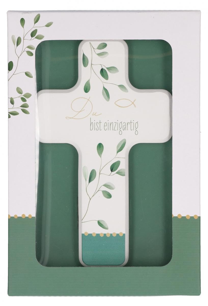 Croix en bois Du bist einzigartig : cadeau idéal baptême communion