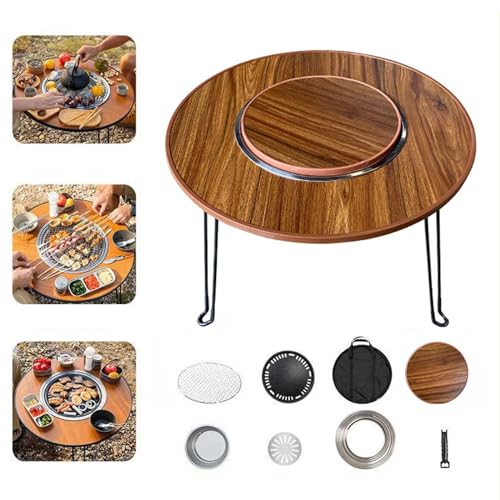 Parrilla de carbón con mesa auxiliar, barbacoa portátil para uso en interiores y exteriores, perfecta para patio, camping, picnics y fiestas