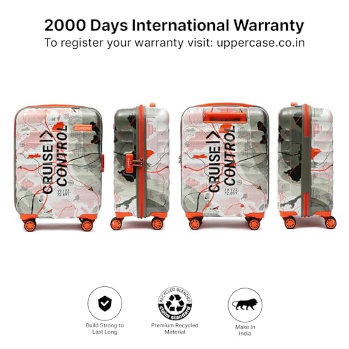 Image of uppercase Geo (Small) 56Cms, Hardsided Cabin Trolley Bag for Travel Printed Eco Polycarbonate Luggage, Combination Lock 8 Wheel Spinner Suitcase for Unisex, 2000 Days Warranty, Green