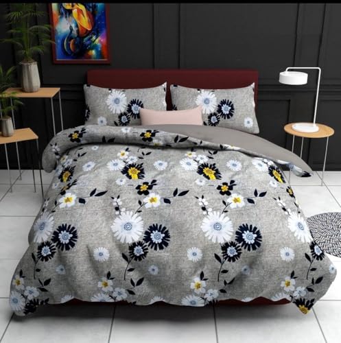 Image of 3D Printed 144 Tc Microfiber Double Bedsheet with 2 King Size Pillow Covers Breathable | Wrinklfree | Summer | Topsheet (90 x 90 Inches) (Gray)