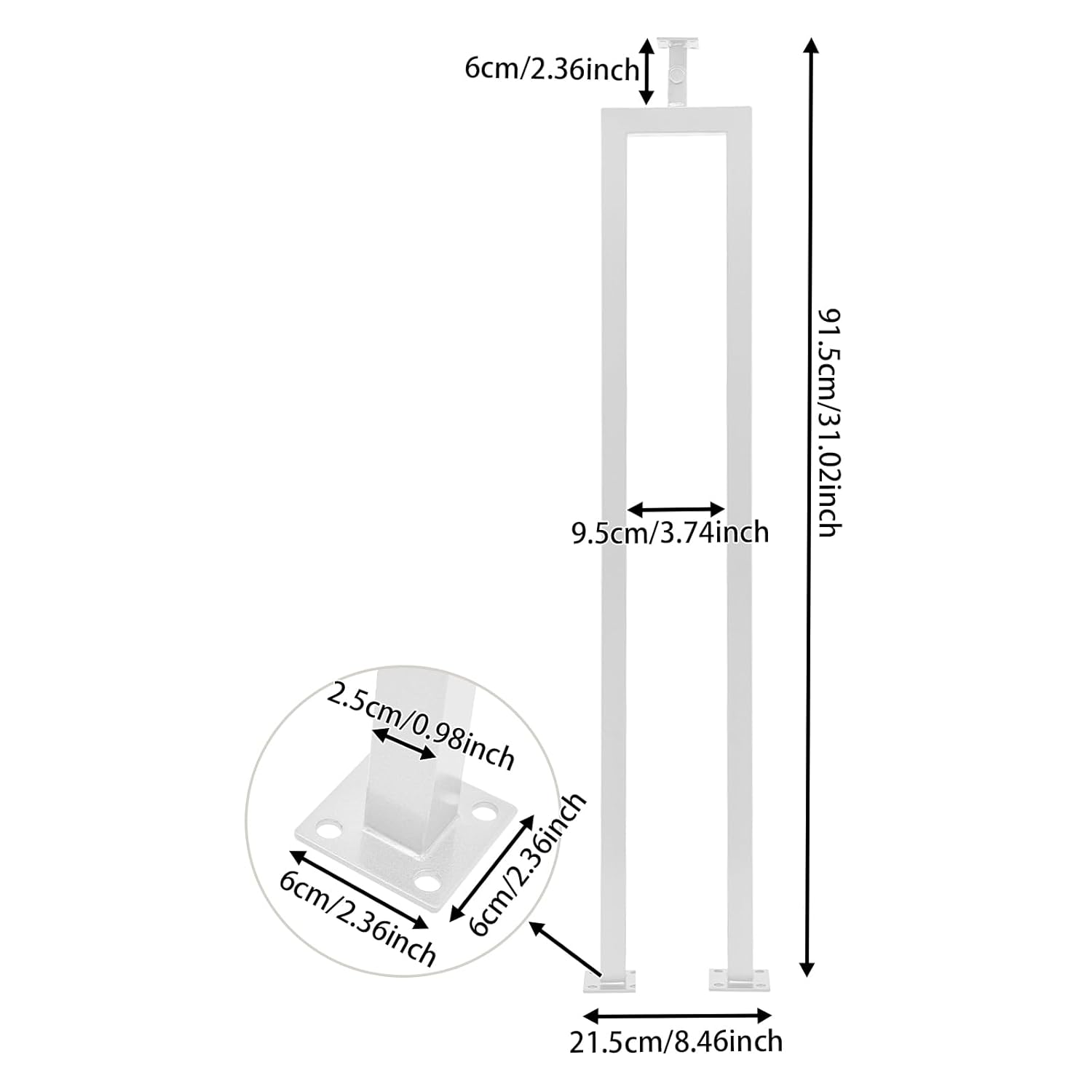 3 Pack U Shape Carbon Steel Stair Balusters, Baluster for Stair Handrail Porch Deck Railing with Adjustable Top Bracket, Metal U Shaped Handrails for Indoor Stairs (White)