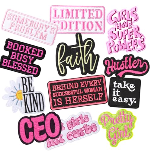 12 Pcs Phrase Iron On Patches for Girls Assorted Styles Embroidered Patches Trucker Hat Patches Cowgirl Sew Applique Repair Patches DIY Sew on Patches DIY Accessories for Backpacks Hat Pants Jacket