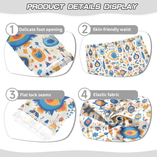 Abstract Evil Eye White Kids Baby Girls Cotton Pants Stretch High Waisted Dance Pants Running3