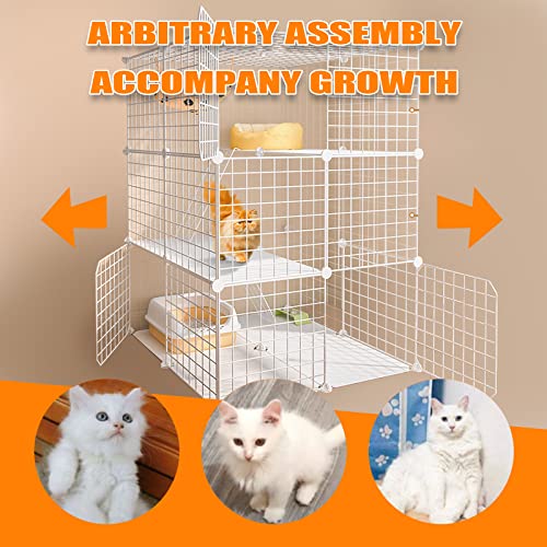 Large Cat Cage Detachable Indoor Diy Cat Fence Detachable Wire Kennel Crate Ideal, For 1-3 Cats Guinea Pigs, Rabbits, Small Animals With 2 Platforms Beds And 2 Ladders（White） #TOP3