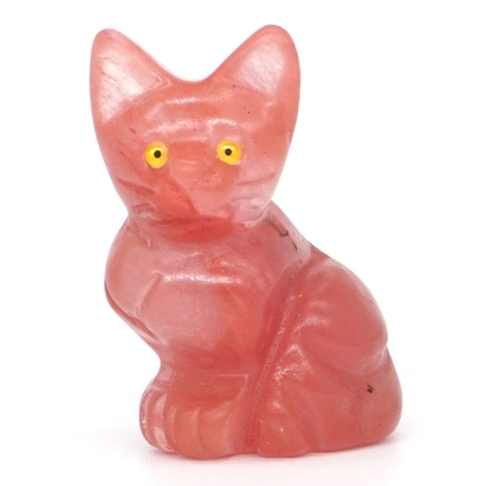 Statua di gatto da 2 pollici Pietra preziosa naturale Cristallo intagliato a mano Quarzo Animale Figurine Ornamenti Artigianato Decorazione domestica Regalo, quarzo ciliegia